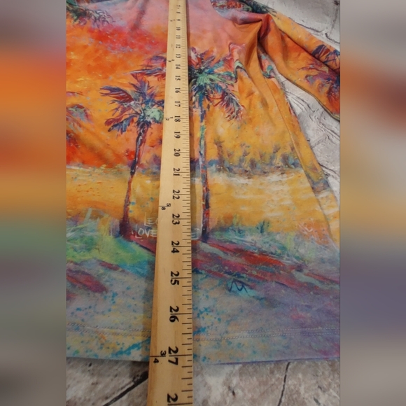 Leoma Longrove Palm Tree XL Tunic Watercolor Palm Trees Scoop Quarter Sleeve Top - Picture 15 of 16